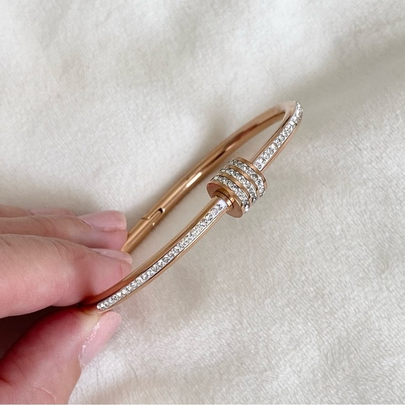 New Rose Gold and Diamond Bangle Stackable Bracelet - Picture 7 of 13